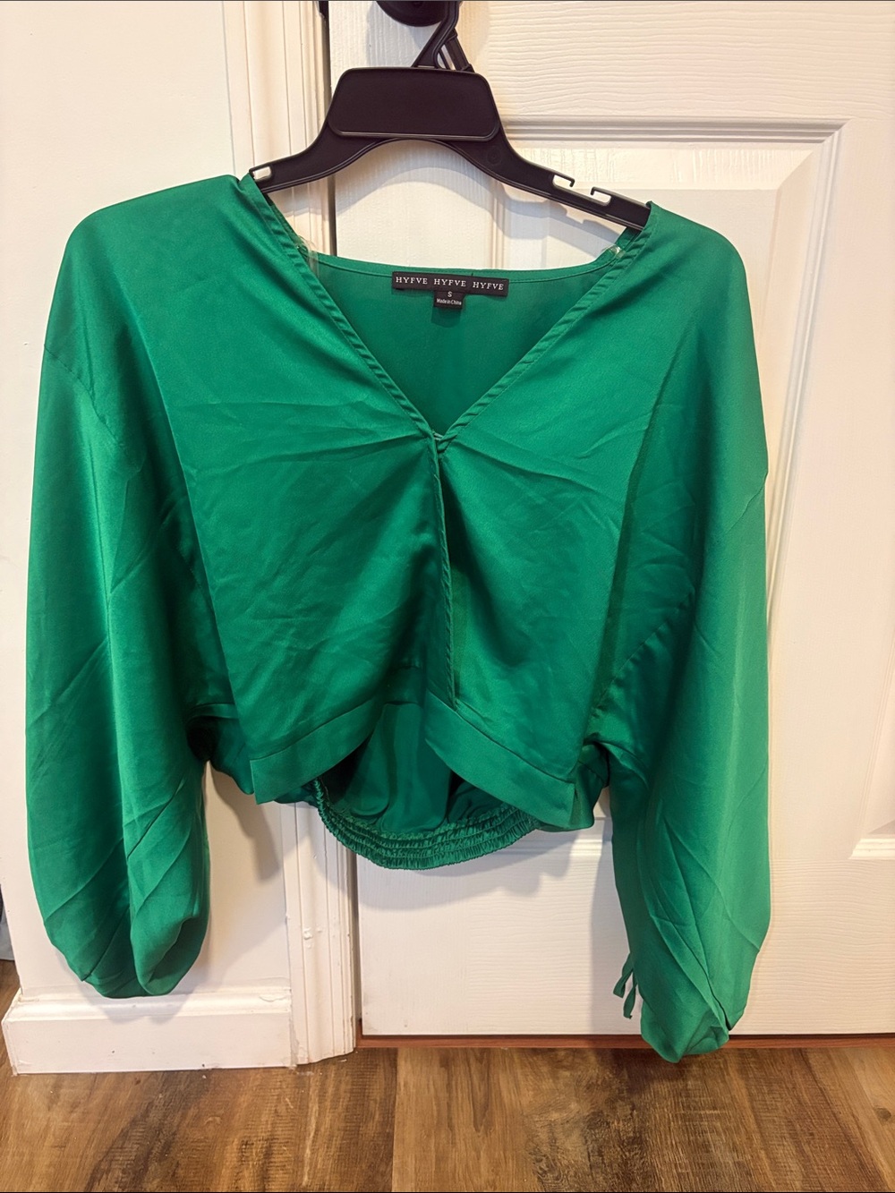 HYFVE Bright Green V-Neck Blouson Balloon Sleeve Top